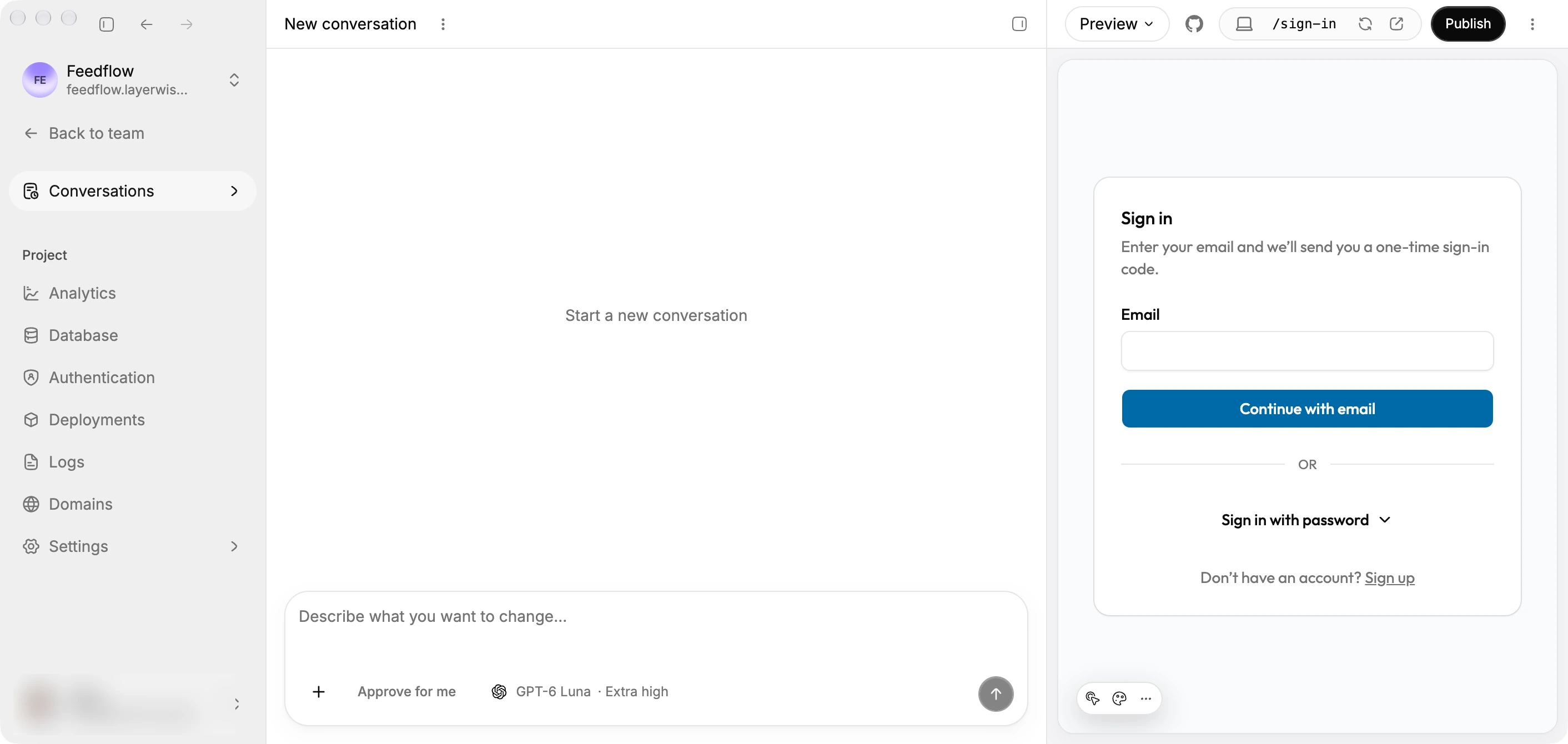 Email sign-in screen in a project built with Layerwise
